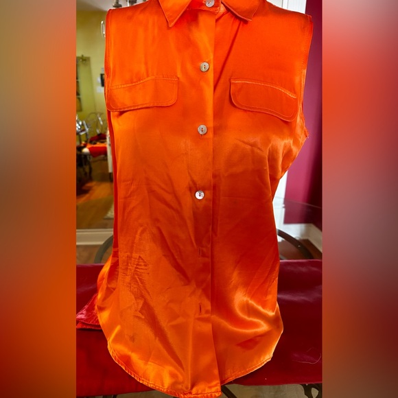 MODA INTERNATIONAL WOMEN ORANGE SLEEVELESS SHIRT SIZE M - Picture 3 of 7